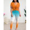 imageLounge Sets for Women 2 Piece Summer Casual Jogger Workout Outfits Short Tops Long Pant Sweat suit leggings setOrange White Blue Print