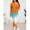 imageLounge Sets for Women 2 Piece Summer Casual Jogger Workout Outfits Short Tops Long Pant Sweat suit leggings setOrange White Blue Print