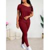 imageLounge Sets for Women 2 Piece Summer Casual Jogger Workout Outfits Short Tops Long Pant Sweat suit leggings setRed