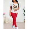 imageLounge Sets for Women 2 Piece Summer Casual Jogger Workout Outfits Short Tops Long Pant Sweat suit leggings setRed Lip Print