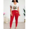 imageLounge Sets for Women 2 Piece Summer Casual Jogger Workout Outfits Short Tops Long Pant Sweat suit leggings setRed Lip Print