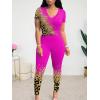 imageLounge Sets for Women 2 Piece Summer Casual Jogger Workout Outfits Short Tops Long Pant Sweat suit leggings setRose Pink Leopard Print