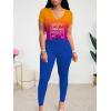 imageLounge Sets for Women 2 Piece Summer Casual Jogger Workout Outfits Short Tops Long Pant Sweat suit leggings setRose Red Orange Blue Gradient
