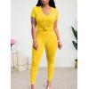 imageLounge Sets for Women 2 Piece Summer Casual Jogger Workout Outfits Short Tops Long Pant Sweat suit leggings setYellow
