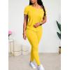 imageLounge Sets for Women 2 Piece Summer Casual Jogger Workout Outfits Short Tops Long Pant Sweat suit leggings setYellow