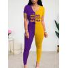 imageLounge Sets for Women 2 Piece Summer Casual Jogger Workout Outfits Short Tops Long Pant Sweat suit leggings setYellow Purple Contrasting Print