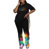 imagePINSV Women 2 Piece Outfits Short Sleeve Top and Flare Pants Lounge Sets TracksuitBlack C