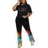 imagePINSV Women 2 Piece Outfits Short Sleeve Top and Flare Pants Lounge Sets TracksuitBlack C