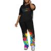 imagePINSV Women 2 Piece Outfits Short Sleeve Top and Flare Pants Lounge Sets TracksuitBlack C