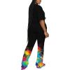 imagePINSV Women 2 Piece Outfits Short Sleeve Top and Flare Pants Lounge Sets TracksuitBlack C