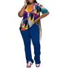 imagePINSV Women 2 Piece Outfits Short Sleeve Top and Flare Pants Lounge Sets TracksuitBlue C