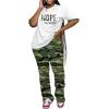 imagePINSV Women 2 Piece Outfits Short Sleeve Top and Flare Pants Lounge Sets TracksuitCamouflage