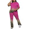 imagePINSV Women 2 Piece Outfits Short Sleeve Top and Flare Pants Lounge Sets TracksuitRose Red C