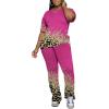 imagePINSV Women 2 Piece Outfits Short Sleeve Top and Flare Pants Lounge Sets TracksuitRose Red C