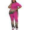 imagePINSV Women 2 Piece Outfits Short Sleeve Top and Flare Pants Lounge Sets TracksuitRose Red C