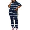 imagePINSV Women 2 Piece Outfits Short Sleeve Top and Flare Pants Lounge Sets TracksuitStripe