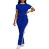 imagePINSV Womens 2 Piece Outfits Short Sleeve Tops Sweatpants Colorblock Bodycon Lounge Sets TracksuitBlue