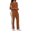 imagePINSV Womens 2 Piece Outfits Short Sleeve Tops Sweatpants Colorblock Bodycon Lounge Sets TracksuitBrown