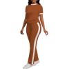 imagePINSV Womens 2 Piece Outfits Short Sleeve Tops Sweatpants Colorblock Bodycon Lounge Sets TracksuitBrown