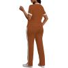 imagePINSV Womens 2 Piece Outfits Short Sleeve Tops Sweatpants Colorblock Bodycon Lounge Sets TracksuitBrown