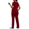 imagePINSV Womens 2 Piece Outfits Short Sleeve Tops Sweatpants Colorblock Bodycon Lounge Sets TracksuitBurgundy