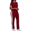 imagePINSV Womens 2 Piece Outfits Short Sleeve Tops Sweatpants Colorblock Bodycon Lounge Sets TracksuitBurgundy
