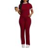 imagePINSV Womens 2 Piece Outfits Short Sleeve Tops Sweatpants Colorblock Bodycon Lounge Sets TracksuitBurgundy
