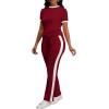 imagePINSV Womens 2 Piece Outfits Short Sleeve Tops Sweatpants Colorblock Bodycon Lounge Sets TracksuitBurgundy