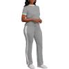 imagePINSV Womens 2 Piece Outfits Short Sleeve Tops Sweatpants Colorblock Bodycon Lounge Sets TracksuitGray
