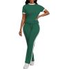 imagePINSV Womens 2 Piece Outfits Short Sleeve Tops Sweatpants Colorblock Bodycon Lounge Sets TracksuitGreen