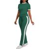 imagePINSV Womens 2 Piece Outfits Short Sleeve Tops Sweatpants Colorblock Bodycon Lounge Sets TracksuitGreen