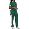 imagePINSV Womens 2 Piece Outfits Short Sleeve Tops Sweatpants Colorblock Bodycon Lounge Sets TracksuitGreen