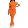 imagePINSV Womens 2 Piece Outfits Short Sleeve Tops Sweatpants Colorblock Bodycon Lounge Sets TracksuitOrange