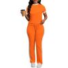imagePINSV Womens 2 Piece Outfits Short Sleeve Tops Sweatpants Colorblock Bodycon Lounge Sets TracksuitOrange