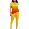 imageLounge Sets for Women 2 Piece Summer Casual Jogger Workout Outfits Short Tops Long Pant Sweat suit leggings setYellow Orange Gradient