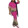 imagePINSV Women 2 Piece Outfits Short Sleeve Top and Flare Pants Lounge Sets TracksuitRose Red C