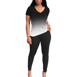 imageLounge Sets for Women 2 Piece Summer Casual Jogger Workout Outfits Short Tops Long Pant Sweat suit leggings setBlack Gradient