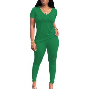 imageLounge Sets for Women 2 Piece Summer Casual Jogger Workout Outfits Short Tops Long Pant Sweat suit leggings setForestgreen