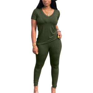 imageLounge Sets for Women 2 Piece Summer Casual Jogger Workout Outfits Short Tops Long Pant Sweat suit leggings setGreen