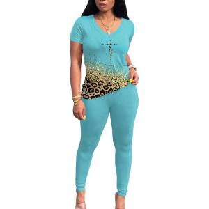 imageLounge Sets for Women 2 Piece Summer Casual Jogger Workout Outfits Short Tops Long Pant Sweat suit leggings setGreen C