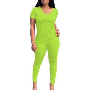 imageLounge Sets for Women 2 Piece Summer Casual Jogger Workout Outfits Short Tops Long Pant Sweat suit leggings setGreenyellow