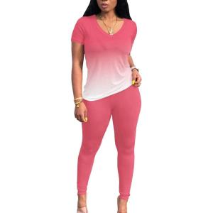 imageLounge Sets for Women 2 Piece Summer Casual Jogger Workout Outfits Short Tops Long Pant Sweat suit leggings setPink Gradient