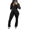 imagePINSV Women 2 Piece Outfits Workout Bodycon Tracksuit Long Sleeve Zip Up Hoodie Jacket Matching Flared Pants SetsBlack