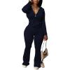 imagePINSV Women 2 Piece Outfits Workout Bodycon Tracksuit Long Sleeve Zip Up Hoodie Jacket Matching Flared Pants SetsDark Blue