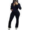 imagePINSV Women 2 Piece Outfits Workout Bodycon Tracksuit Long Sleeve Zip Up Hoodie Jacket Matching Flared Pants SetsDark Blue