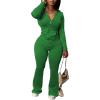 imagePINSV Women 2 Piece Outfits Workout Bodycon Tracksuit Long Sleeve Zip Up Hoodie Jacket Matching Flared Pants SetsGreen