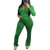 imagePINSV Women 2 Piece Outfits Workout Bodycon Tracksuit Long Sleeve Zip Up Hoodie Jacket Matching Flared Pants SetsGreen