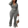imagePINSV Women 2 Piece Outfits Workout Bodycon Tracksuit Long Sleeve Zip Up Hoodie Jacket Matching Flared Pants SetsGrey