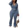 imagePINSV Women 2 Piece Outfits Workout Bodycon Tracksuit Long Sleeve Zip Up Hoodie Jacket Matching Flared Pants SetsGrey Blue