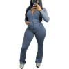 imagePINSV Women 2 Piece Outfits Workout Bodycon Tracksuit Long Sleeve Zip Up Hoodie Jacket Matching Flared Pants SetsGrey Blue